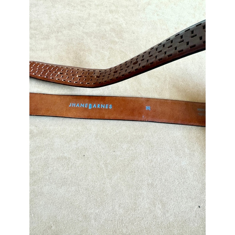 Jhane Barnes Mens Brown Upscale Designer Leather Belt Solid Brass Size 36 - Picture 5 of 9